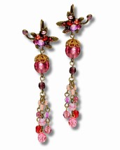 Boucles d&#39;oreilles lustre vintage goutte florale en laiton avec cristaux... - $174.99