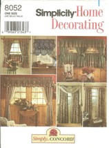 Simplicity 8052 Home Decor Window Treatments Draperies Valances Café Curtains FF - £7.56 GBP