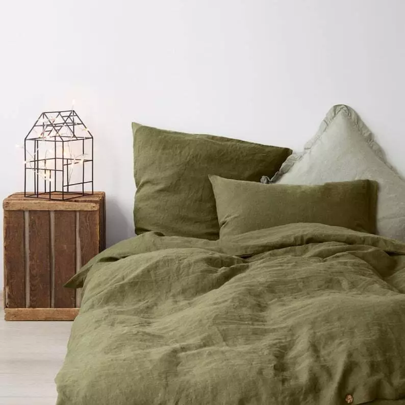 Olive green Washed Cotton Duvet Cover Boho Bedding Uo Bedding Cover - £54.38 GBP+