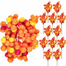 Autumn Orange Berry Twig Stem, 12 Pack Artificial Orange Berry Picks For Fall De - £19.23 GBP