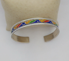 Kabyle Bracelet Silver Berber Enamel Moroccan Cuff Vintage Tribal Antiqu... - €82,29 EUR