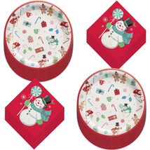 HOME &amp; HOOPLA Snowman &amp; Gingerbread Man Peppermint Twist Paper Dinner Plates and - £13.87 GBP