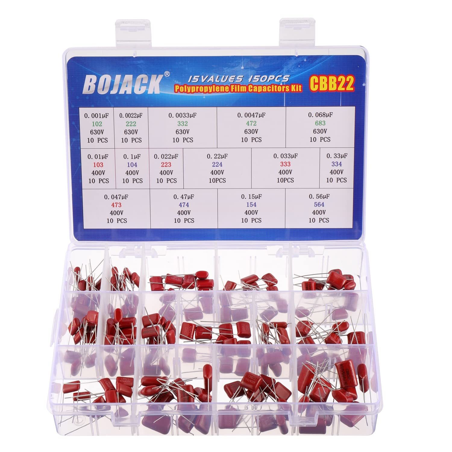Bojack 15 Values 150 Pcs Metallized Polypropylene Film Dc Capacitor 400V... - $22.75