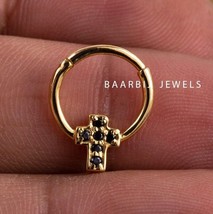 Cross Black Diamond Septum Ring| 14K Gold 16G Cute Septum Ring For Women... - $176.34+