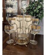 Culver Valencia 22K Gold 6” Wine Goblets Set w/ Carafe &amp; Caddy MCM Vintage - $164.89