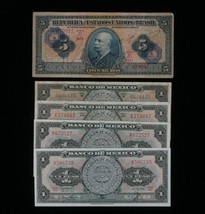 1942-1959 Brasile &amp; Messico 5-Notes Currency Lotto Cruzeiros &amp; Pesos - £43.35 GBP