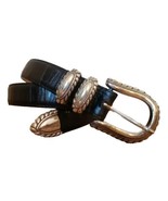 Brighton Leather Belt Womens M Black Crocodile Embossed Silver Buckle US... - $18.22