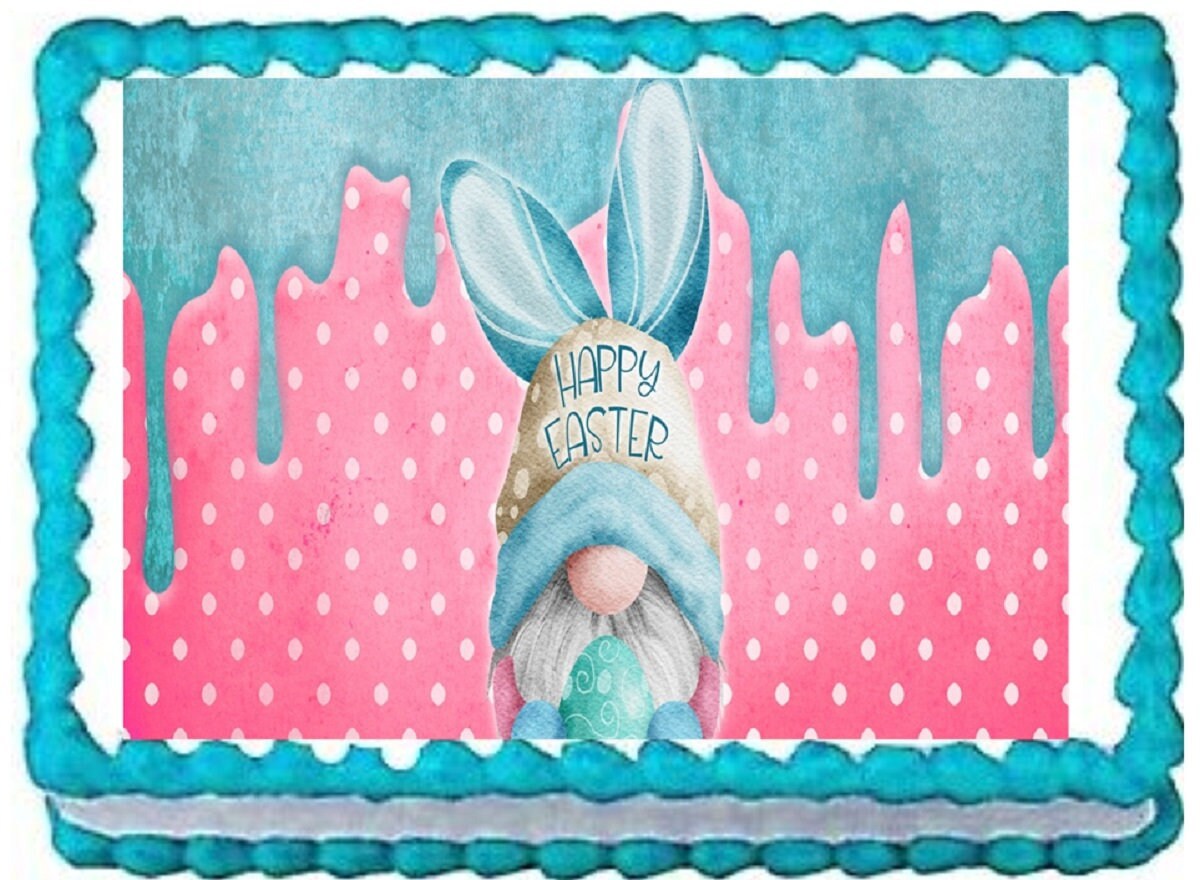 Easter Gnome Image Birthday  Baby Shower Cute Cake Topper Decoration Fro... - $9.47