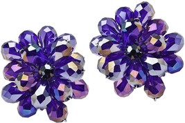 Dazzling Purple Chrysanthemum Floral Fashion Crystal Clip On Earrings - £52.42 GBP