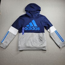 Adidas Youth Hoodie Size L 14/16 Navy Grey Spell Out Logo Fleece Pullover NEW - £15.70 GBP