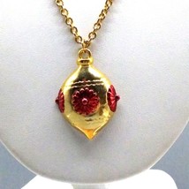 Vintage Christmas Ornament Pendant Necklace on Gold Tone Chain - $24.19