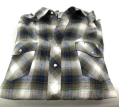 Vintage Wrangler Pearl Snap Shirt 2XT Blue Green Plaid Flannel Outdoors - £18.58 GBP
