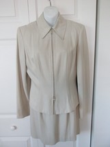 CACHE Vintage 2pc Skirt Suit Full Zip Top Beige Top Stitching Sz 4 Mini EUC - £39.29 GBP