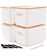 Citylife 4 Packs Plastic Storage Bins With Bamboo Lids Stackable Storage - £34.86 GBP