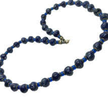 Vintage Strand Necklace Blue Glass Beads With Brass Spacers Artisan boho - £19.42 GBP