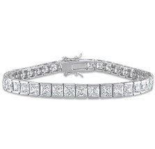 3.5mm Princess Cut Simulated Square Link Tennis Bracelet White Gold Plated 7 - £89.42 GBP