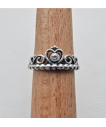 PANDORA VINTAGE 925 STERLING SILVER TOPAZ ROYAL CROWN BAND RING SIZE 6 R... - $58.41
