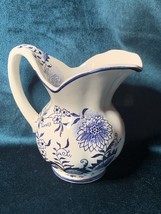 Vintage Blue &amp; White Small PITCHER Floral Creamer Vase Onion Pattern - $12.00