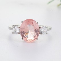 Oval Pink Cut Cubic Zircon Engagement Rings for Women Simple Ladies Sliver Color - £7.45 GBP