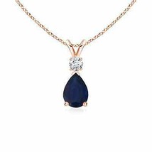 ANGARA 7x5mm Blue Sapphire Teardrop Pendant with Diamond in 14K Rose Gold - £370.18 GBP