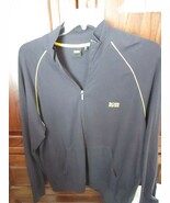 Hugo Boss Mens Zip Up Lightweight Jacket Jog Top XL Navy Blue Yellow Piping - $14.80