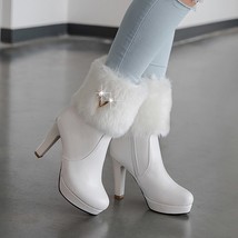 Bling High Heels Rabbit Fur Boots Women Plush Warm Platform Shoes Elegant Crysta - £59.68 GBP