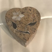 Vintage Hand Carved Stone Trinket Box Mother of Pearl Inlay MOP Heart Shaped - £9.74 GBP