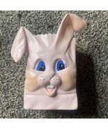 Vintage Hand Painted Pink Ceramic Easter Bunny Face Candy Bag / Planter - $238.94 MXN