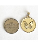14K yellow gold butterfly pendant medal, gold coin pendant charm - $682.54 CAD