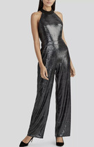 NWT Rachel Roy Womens Black Silver Sequined Halter Neck Sleeveless Jumpsuit Sz 6 - £70.79 GBP