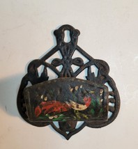 Antique Cast Iron Match Holder Wall Mounted Hand Painted in Front - $15.00