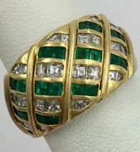 18K Yellow Gold Over 2.00TCW Emerald &amp; Diamond Ladies Wide Dome Band Ring - £94.59 GBP