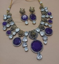 VeroniQ Trends-Victorian Style Lion Face-Doublet Stone Necklace With Polki Stone - £199.80 GBP