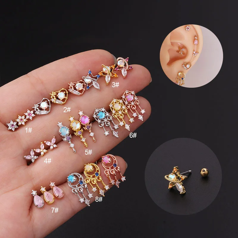 1Piece Korean Color Zircon Star Earrings for Women Trend Jewelry Ear Cuffs Stain - £12.45 GBP