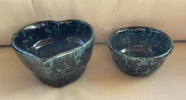 Bennington Potters Pottery Green Agate Heart shaped Baker Dish &amp; Small Bowl - $54.99