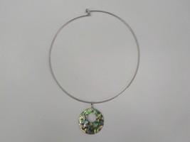 HAWAIIAN CHOKER NECKLACE ABALONE SHELL MEDALLION SILVER COLOR CORD FASHI... - £7.64 GBP