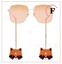 GUCCI 1031 Gold Pink Metal Chain Crystal Raccoon Pendant 005 Sunglasses GG1031S - £394.81 GBP