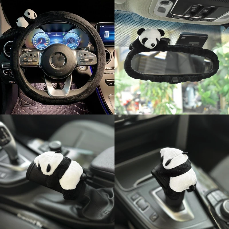 Cartoon panda Rearview Mirror Cover Cute Car Interior Decoration Car Reversing - £12.44 GBP+