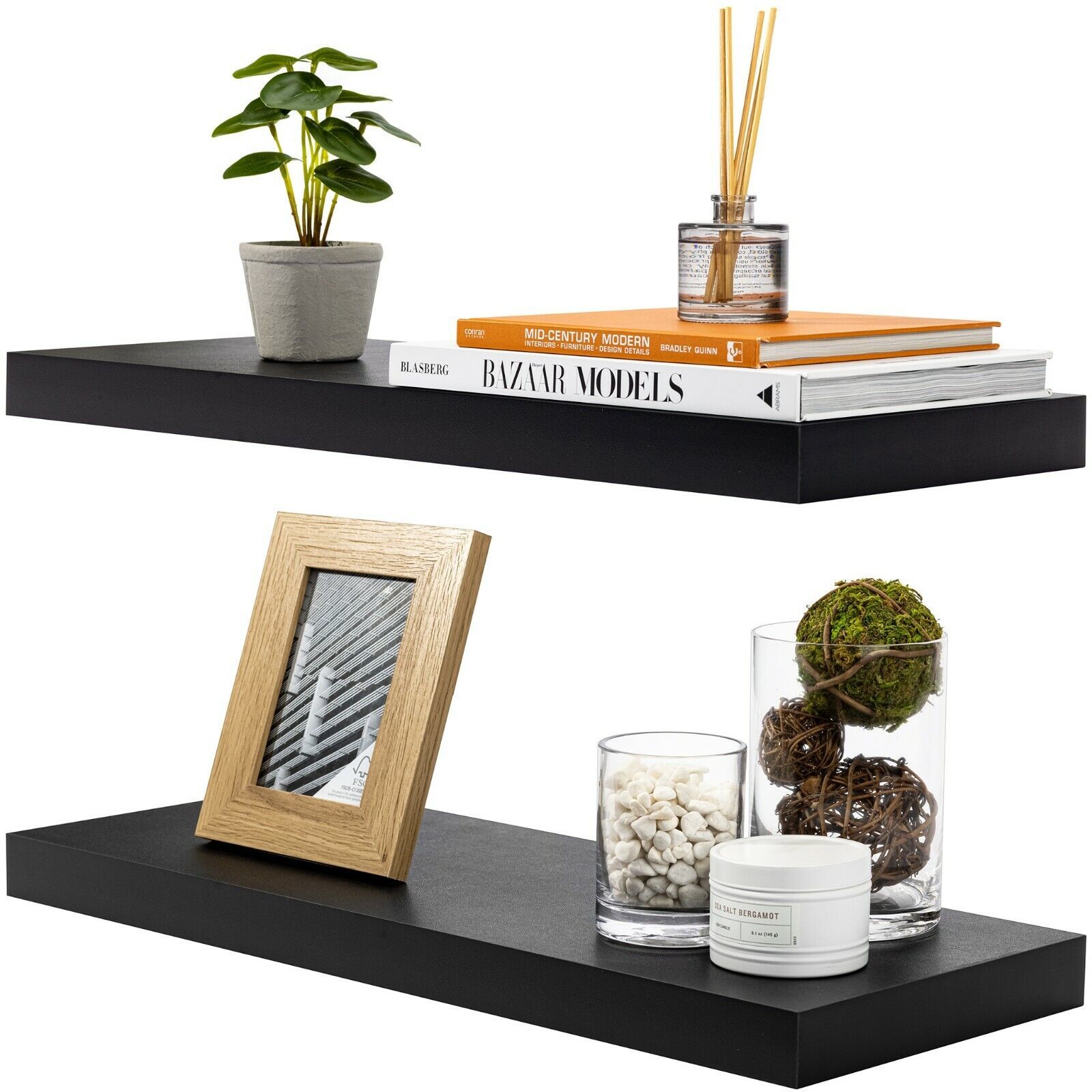 Sorbus Floating Shelves Hanging Wall Shelves Photo Frames Set of 2 (Black)