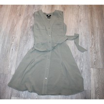 DKNY Olive Green Khaki Sleeveless Dress w pockets Button Down Midi Dress... - £31.27 GBP