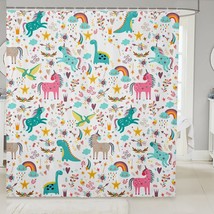 Kids Unicorn Dinosaur Shower Curtain 72&quot; x 72&quot; - $984.72 MXN