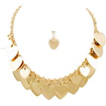 HW Collection Heart Charm Necklace and Earrings Set for Women Statement Goldtone - £9.96 GBP