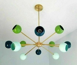 MidCentury Brass Colorful Orbs Sputnik Italian Ceiling Stilnovo Chandelier Indus - £242.54 GBP