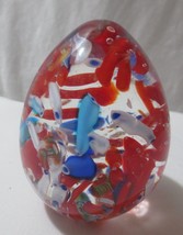 Vtg 60&#39;s Lg 3.5&quot; Seguso Murano Art Glass egg paperweight  Wild cut tubes Sticker - £42.95 GBP