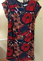Loft Lady&#39;s Dress Size Ex Small Petites Butterfly Sleeve Black Orange Red B3 - £23.67 GBP