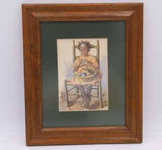Vintage Wood Framed Matted Print A Womans Work Is Never Done By Harry Roseland - £27.69 GBP
