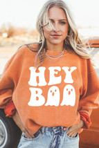 Orange Halloween Hey Boo Ghost Print Loose Sweatshirt - $19.90