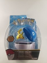Pokemon Pikachu Great Ball Super Ball Tomy Clip &amp; Carry Pokeball Figure - £10.86 GBP