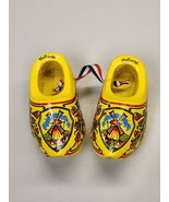 Vintage Holland Dutch Wooden Shoes Clogs Netherlands Windmill Tulips Yellow - £10.60 GBP