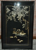 Vintage Hand Made Foil Picture Birds Ducs? Framed Gold Foil Art Asian - £58.85 GBP